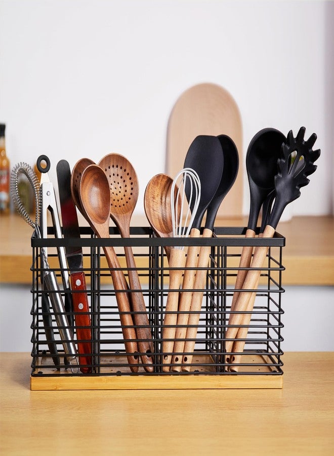 WDT Tool Large Utensil holder for Kitchen Counter- 15.7" x 4.2" x 6.9" Utensils Holder For Farmhouse Cooking, Utensil Caddy Spatula Holder (4 Compartments) - Image 1